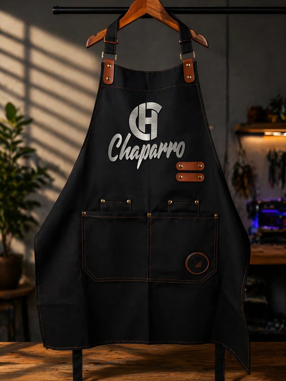 Custom branded apron with laser patch