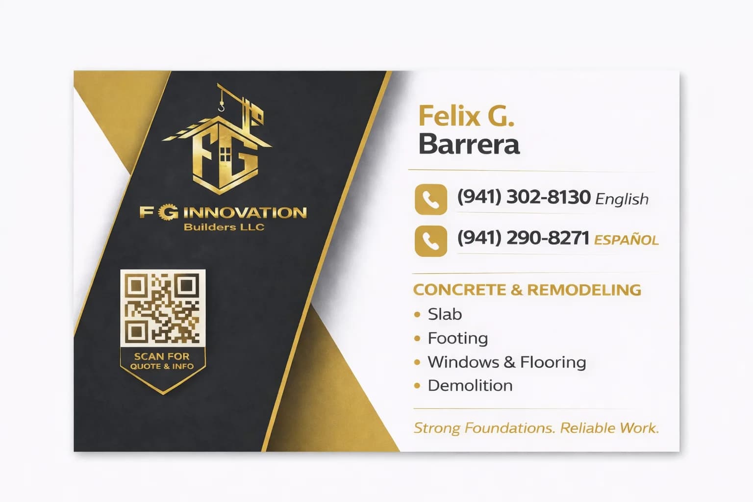 FG Innovation Builders LLC — custom business card