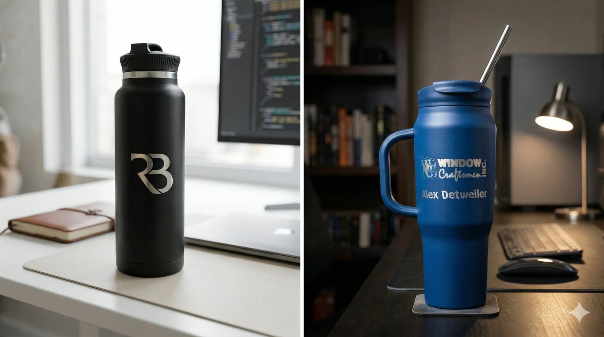 Custom laser engraved tumbler — precision logo engraving Florida