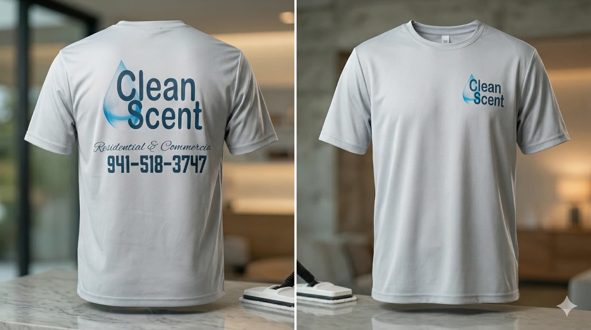 Custom performance dry fit t-shirt front and back — Clean Scent crew