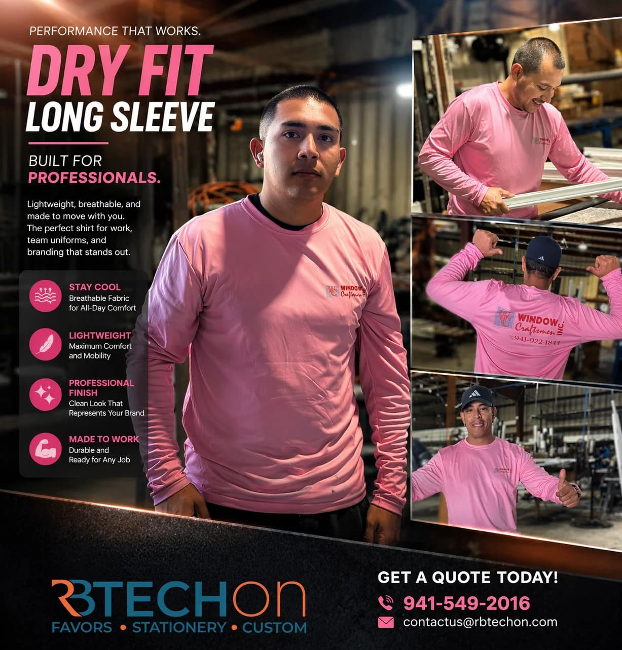 Custom branded long sleeve dry fit work shirts — RBTechon Lakewood Ranch Florida