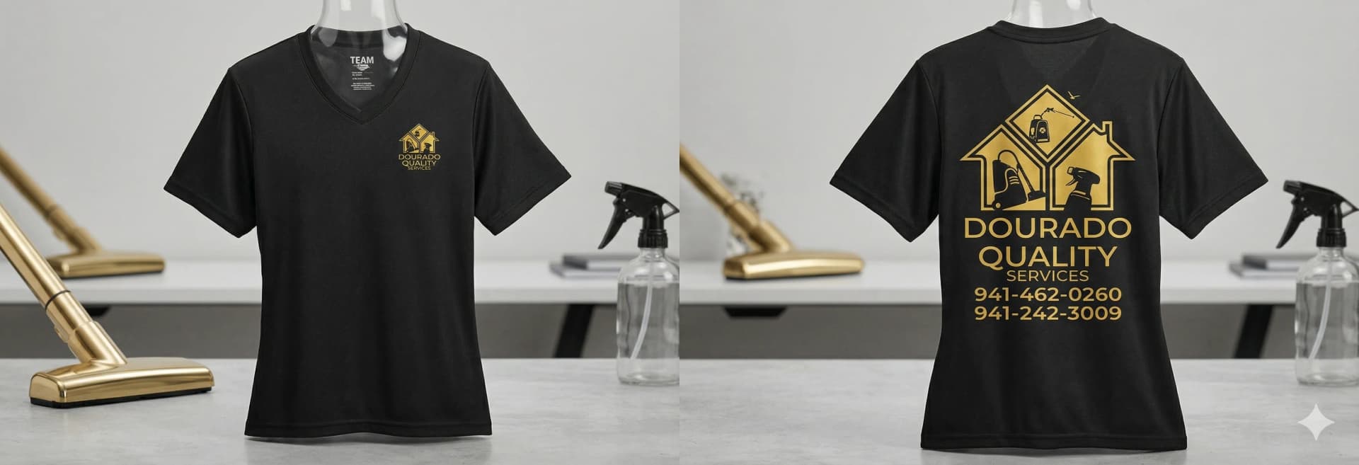 Women's custom dry fit work shirt — Dourado Quality Services