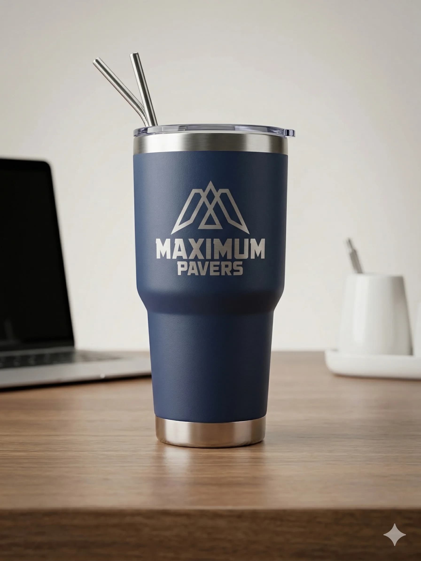 Laser engraved navy tumbler