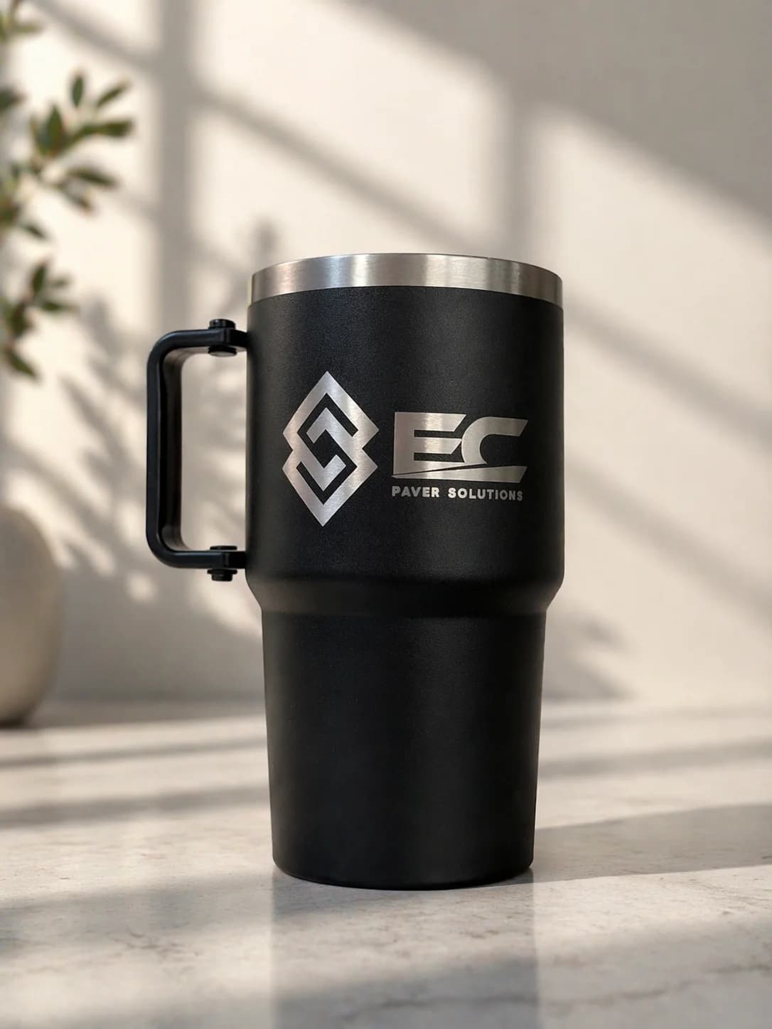 Laser engraved matte black tumbler